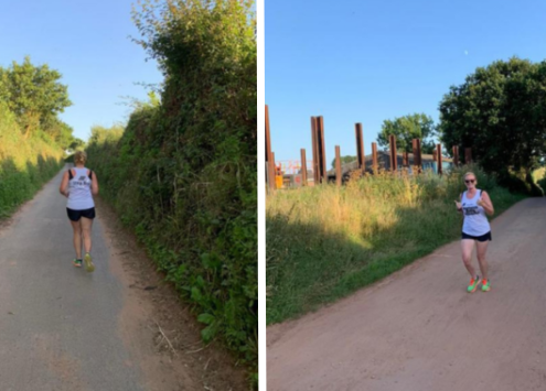 London Marathon Runner, Amy running outside as part of her training