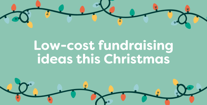 Graphic with Christmas lights and the title: Low-cost fundraising ideas this Christmas