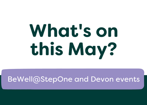 Graphic with title: What's on this May? BeWell@StepOne and Devon Events