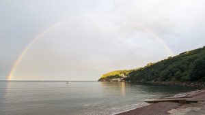 Beach landscape with a rainbow