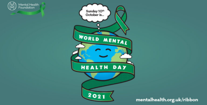 Illustrative and text based 'World Mental Health Day 2021' image
