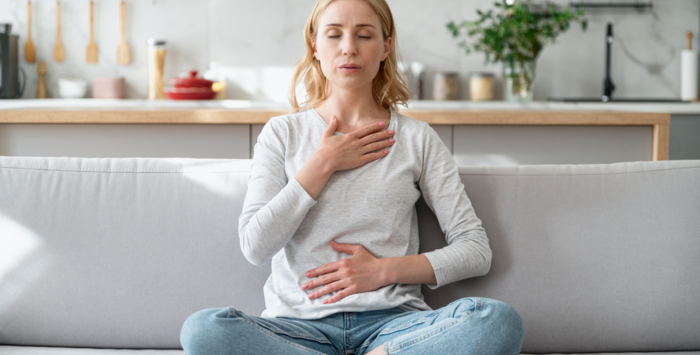 Woman practicing breathing